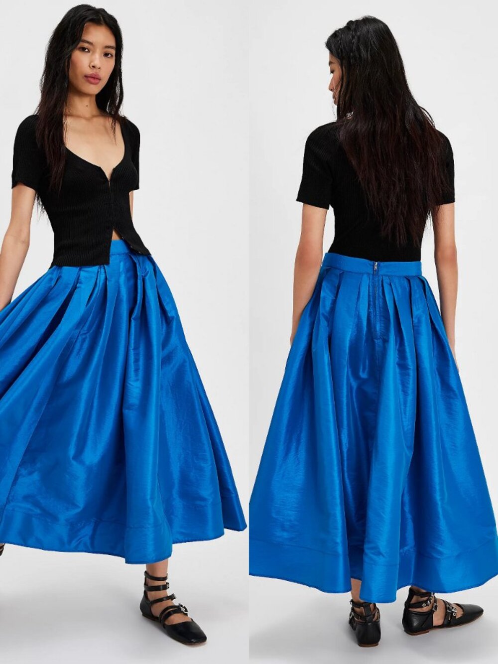 Free People Royal Blue Taffeta Cocktail Party Holidays Pleated  Skirt S